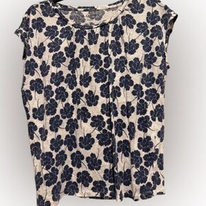 LOFT Navy Floral Short Sleeve Top L
